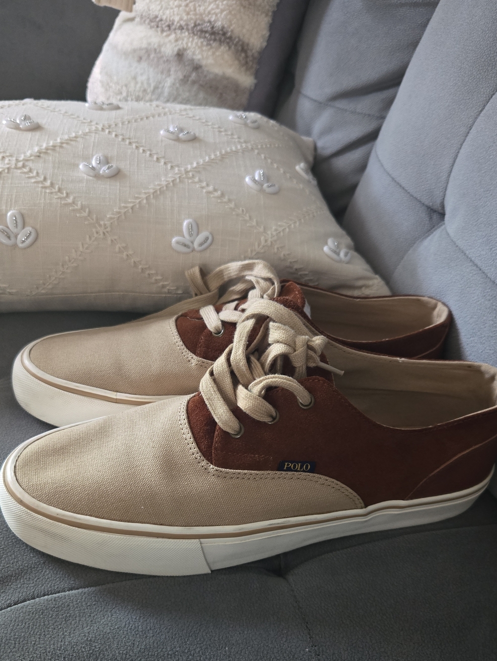 Polo by Ralph Lauren Men’s Beige Canvas & Brown Suede Low-Top Sneakers